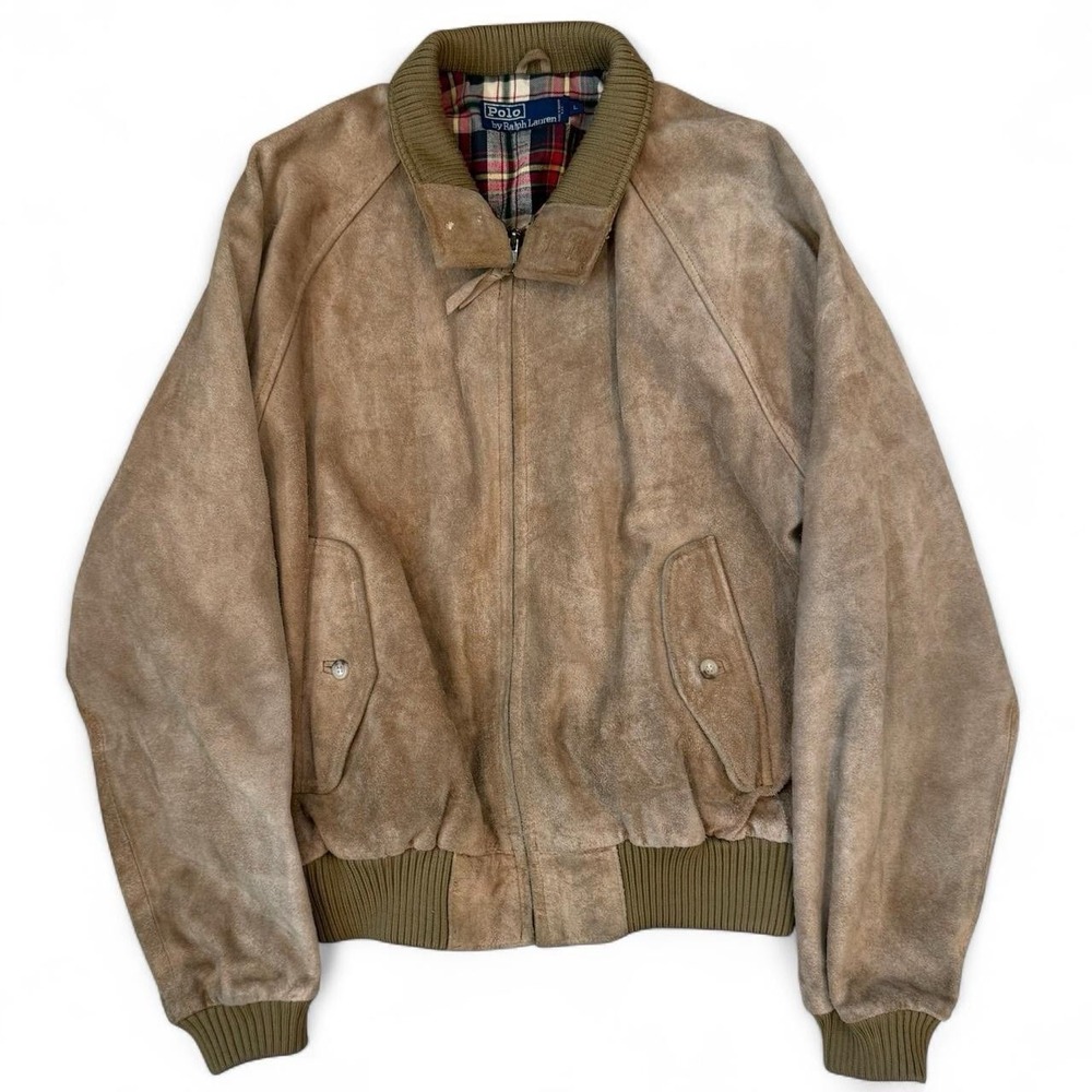 Vintage Polo Ralph Lauren Leather Suede Harrington Bomber Jacket Mens Large 90s - Picture 1 of 8